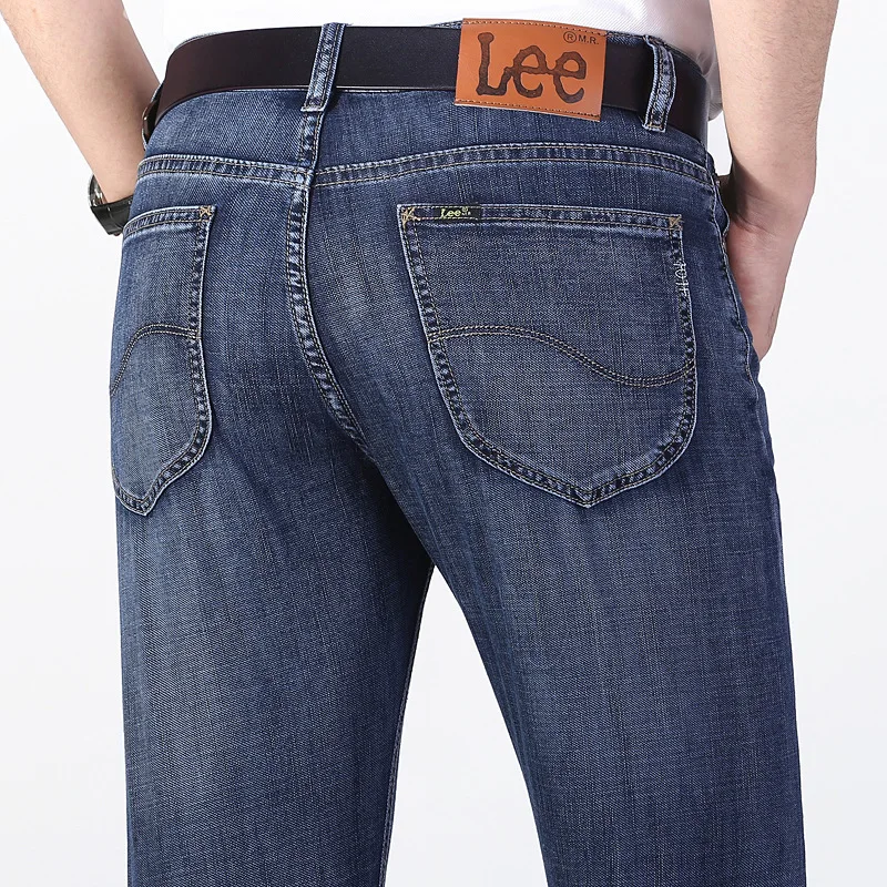 

Luren Straight Stretch Business Men's Jeans Summer Casual Slim Straight Denim Trousers Men Clothing 2021 Cotton Pants