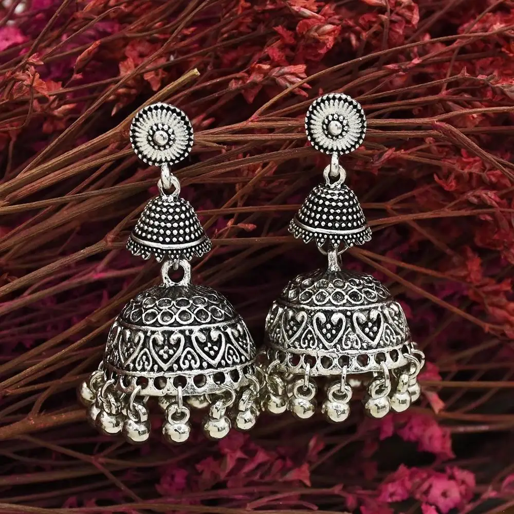 Серьги подвески серебряного цвета в индийском стиле Jhumki Jhumka Модные Винтажные