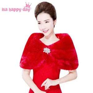 Женское Красное болеро из искусственного меха, свадебная накидка из искусственного меха, зимняя накидка цвета слоновой кости, 2020