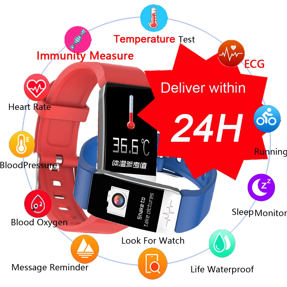 

Smart Watch Men's Women's Wrist With Body Temperature Blood Pressure Oxygen ECG Sport Fitness Sleep Tracker For Xiaomi Android