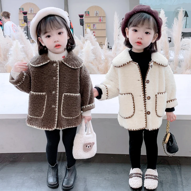 

Foreign Style Girls Lamb Wool Fashion Coat Fall & Winter 2021 New Children's Cashmere Thickened Jacket Baby Kids Outerwear P406