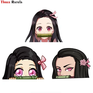 3D наклейка для автомобиля Three Ratels FC40, NEZUKO KAMADO Peeking, Виниловая наклейка из ПВХ для комнаты для девочек, настенная наклейка для ноутбука