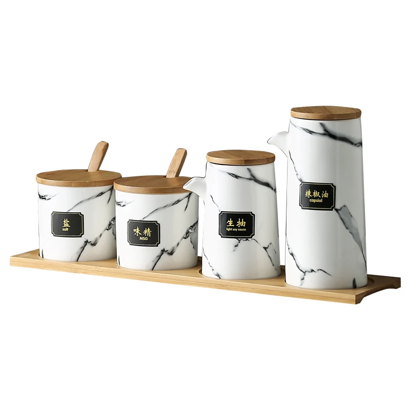 

Кухня приправа инструменты керамический набор банок для приправ мраморный узор с бутылочкой для бамбуковый поднос Кухня принадлежностей п...