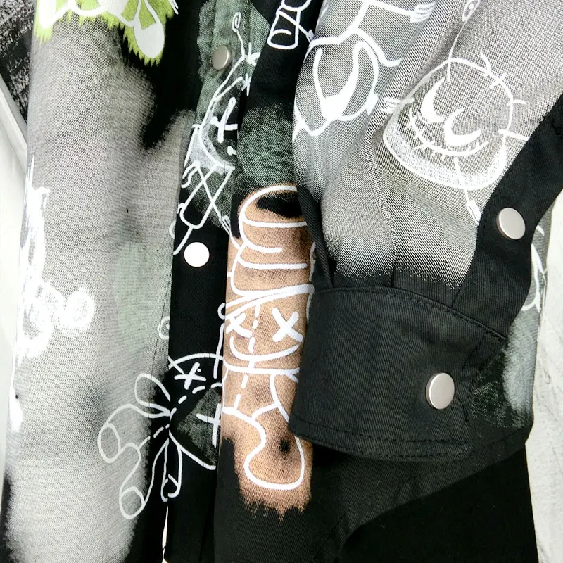 2020 Spring New Female Korean Blouse Women Hip-hop Loose Wild Printing Pattern Hedging Graffiti Shirt Long Sleeve | Женская одежда