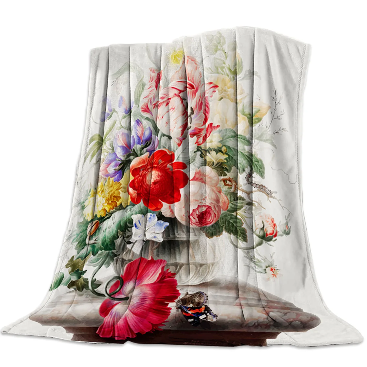 Фланелевое Одеяло в винтажном стиле с цветами и растениями для кровати дивана
