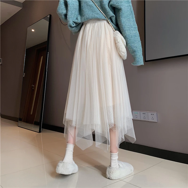 Ассиметричные женские дизайнерские сетчатые юбки Милая Нежная миди-юбка