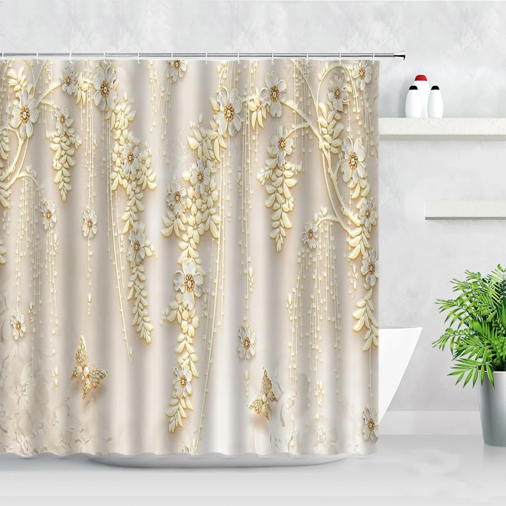 european style relief painting shower curtains flower butterfly pattern modern fashion decor bathtub screen bathroom curtain set free global shipping