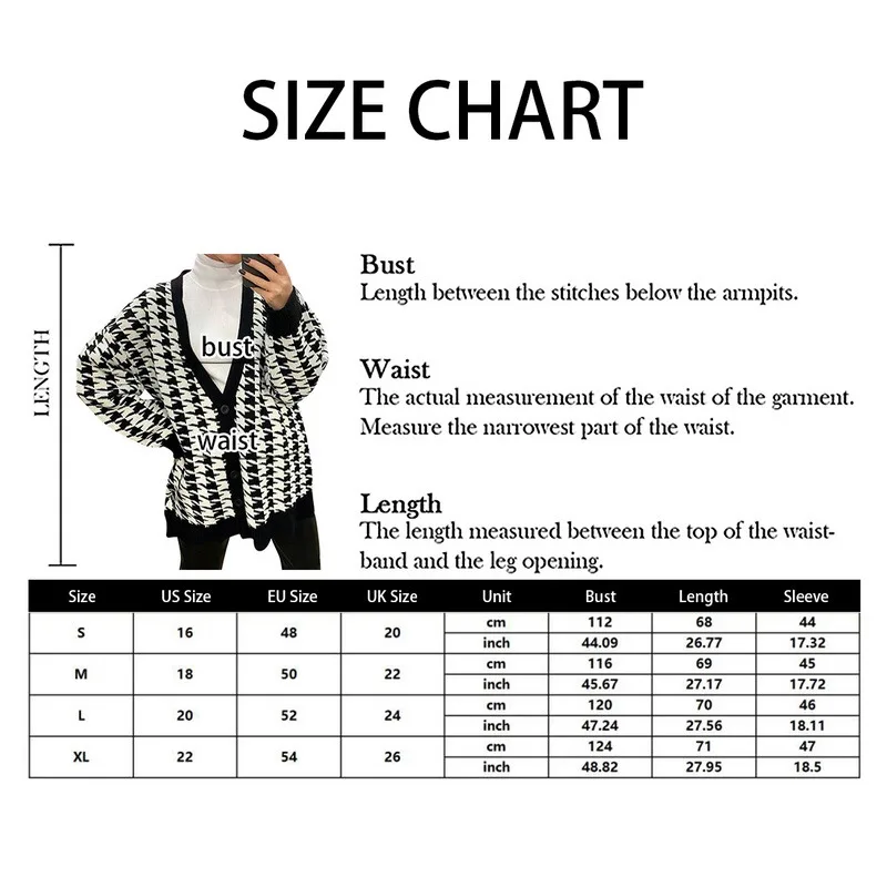 

2021 Sweater Women's Loose V-neck Houndstooth Long Sleeve Knit Cardigan Jacket Contrast Color Regular Sweater Women
