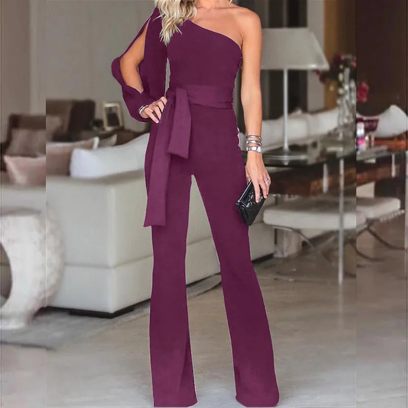 

Женский комбинезон на одно плечо, с длинным рукавом