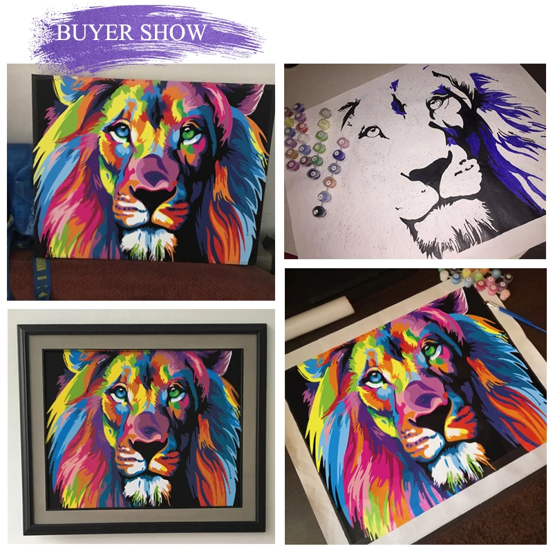 SDOYUNO 60x75 см Рамка DIY Набор для рисования по номерам красочных Львов животных