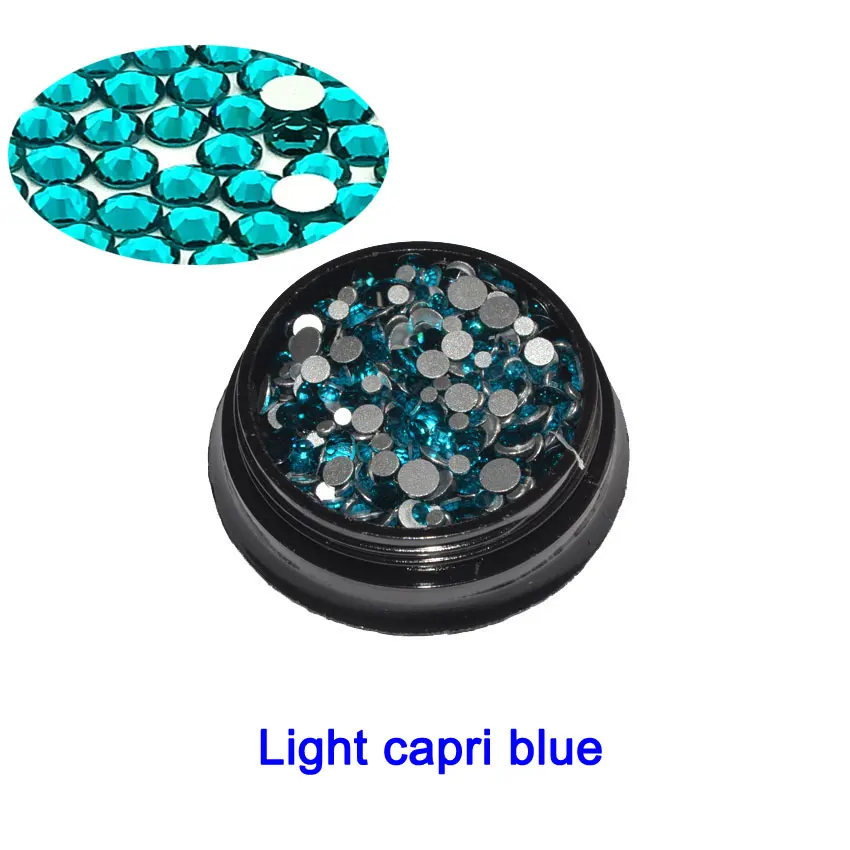 Light capri blue 1 коробка Стразы для ногтей плоские стеклянные кристаллы 350 шт смешанный размер Charm очаровательные драгоценные камни декорации аксессуары для ногтей аксессуары - Цвет: Light capri blue