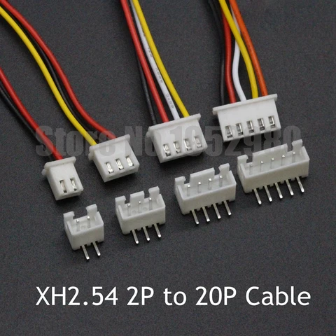 Коннектор для кабеля JST XH2.54, 2,54 мм, 2/3/4/5/6/7/8/10/12/14/20 Pin 26AWG, гнездовой кабель 300 мм + прямоугольный разъем