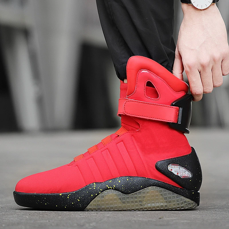 Cool LED Light Shoes Back To The Future High Top Li Ning Basketball Elastic Mesh Fabric Upper Sneakers Men Curry 4 Tenis | Спорт и