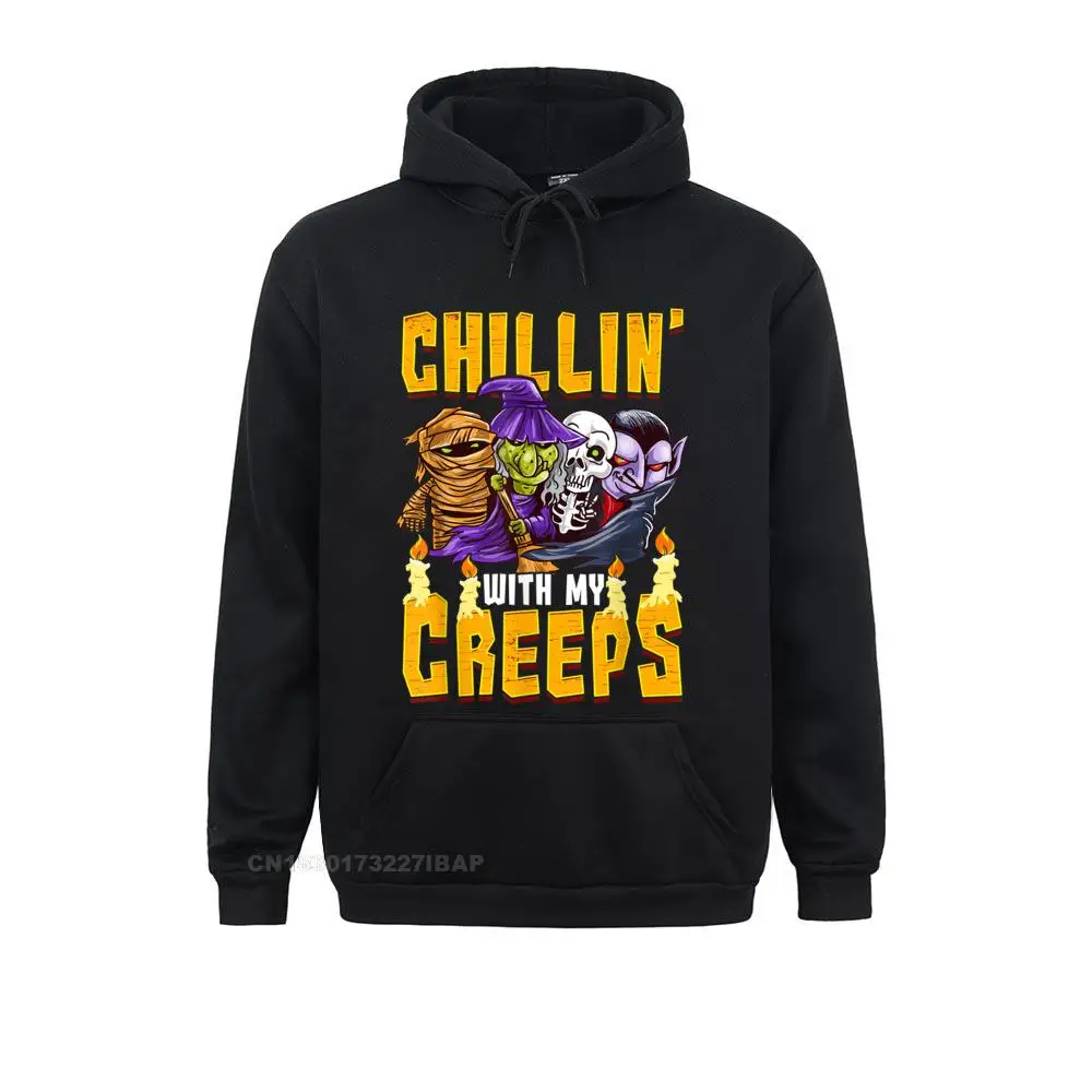 Halloween Chillin' With My Creeps Funny Humor Men Boys Special Men's Sweatshirts Hip hop Hoodies Long Sleeve Tight Hoods | Мужская