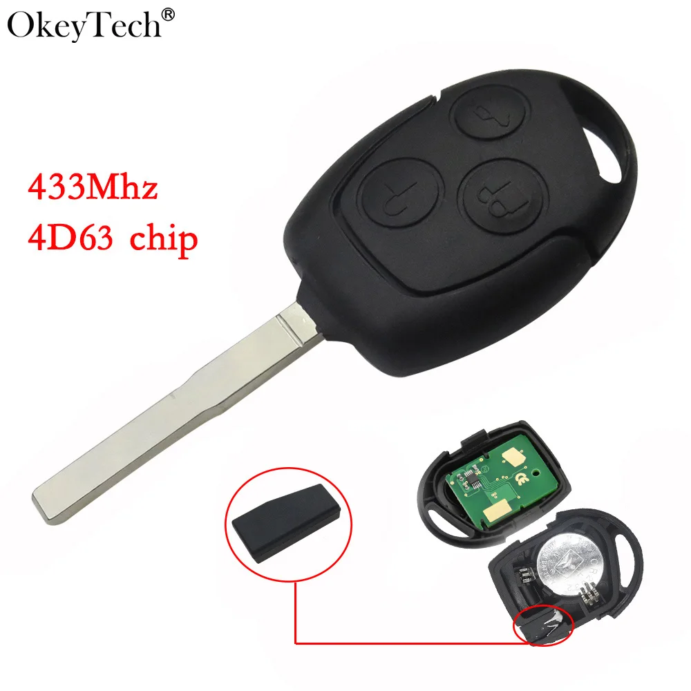 Okeytech 3 кнопки дистанционного ключа автомобиля 433 МГц для Ford Focus Fiesta Fusion C-Max для Mondeo Galaxy C-Max S-Max с чипом 4D63