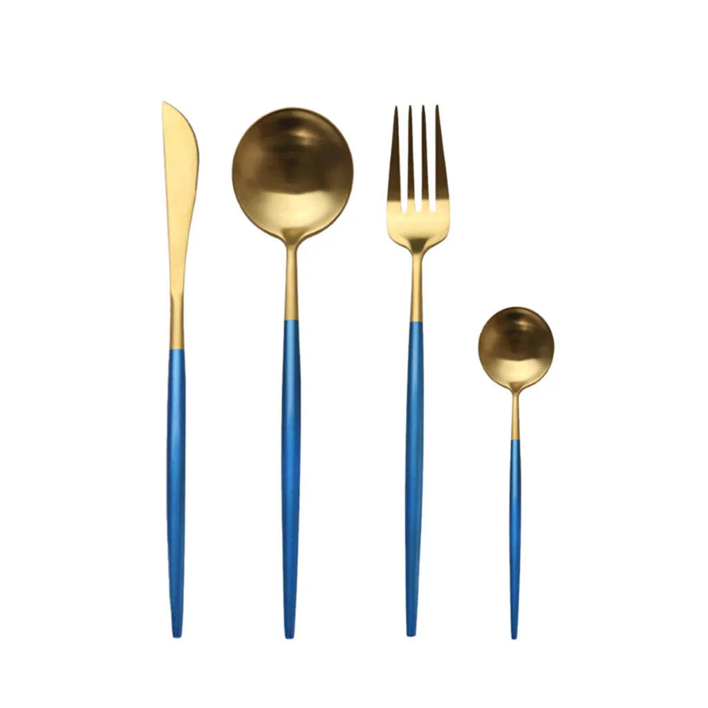 4PCS Stainless Steel Gold Dinnerware Set Kitchen Mirror Tableware Knife Fork Spoon Dinner | Дом и сад