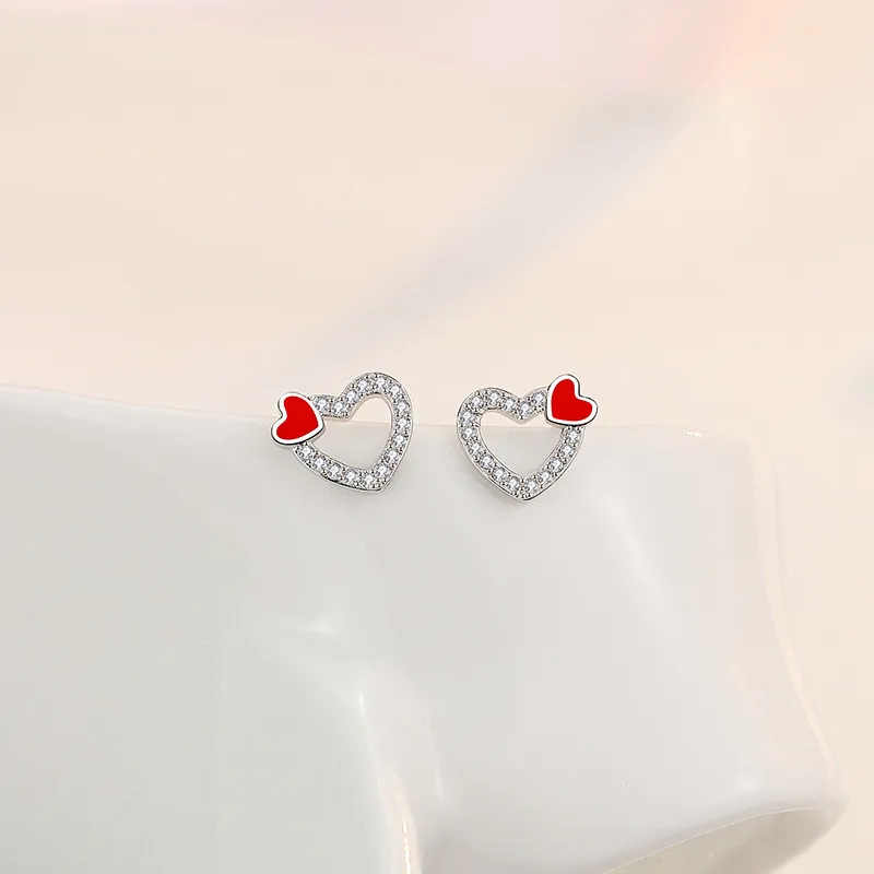 Блестящие циркониевые серьги гвоздики в форме сердца для женщин аксессуары