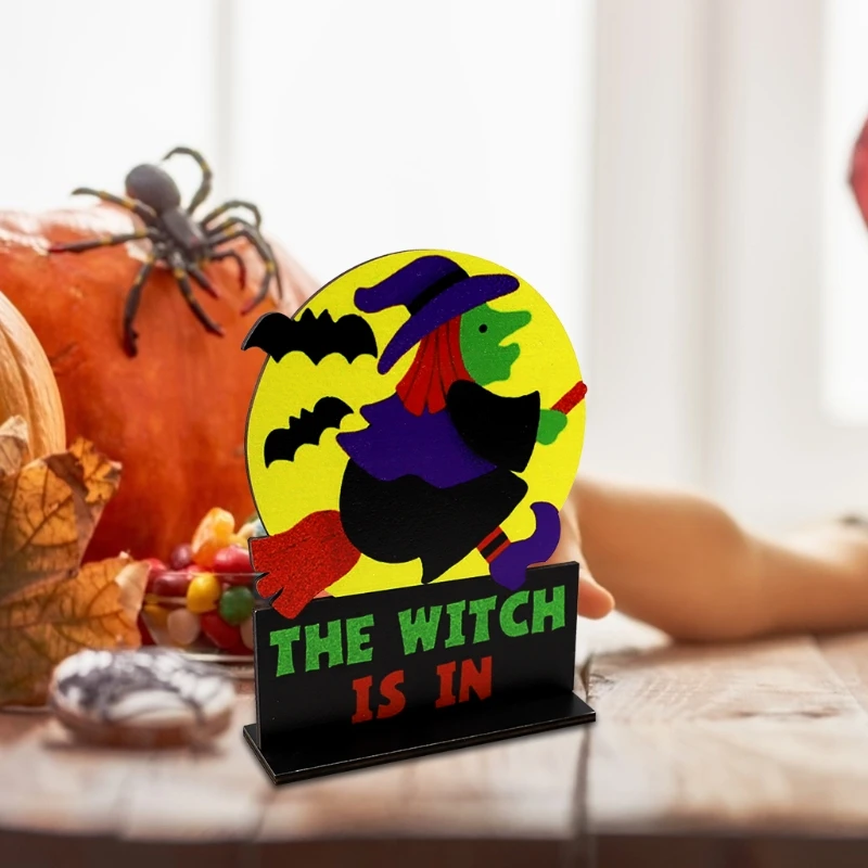 Декор Настольный деревянный в виде Луны и ведьмы на Хэллоуин креативный для дома