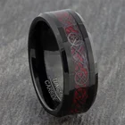 Винтажное черное кольцо из кельтского дракона 8 мм мужское кольцо из нержавеющей стали с красным углеродным волокном инкрустация обручальное кольцо для женщин