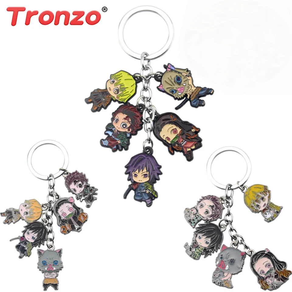 

Tronzo 5 in 1 Demon Slayer Kimetsu no Yaiba Kamado Tanjirou Nezuko Zenitsu Giyuu Inosuke Figure Toys Keychain Kimetsu Key Rings