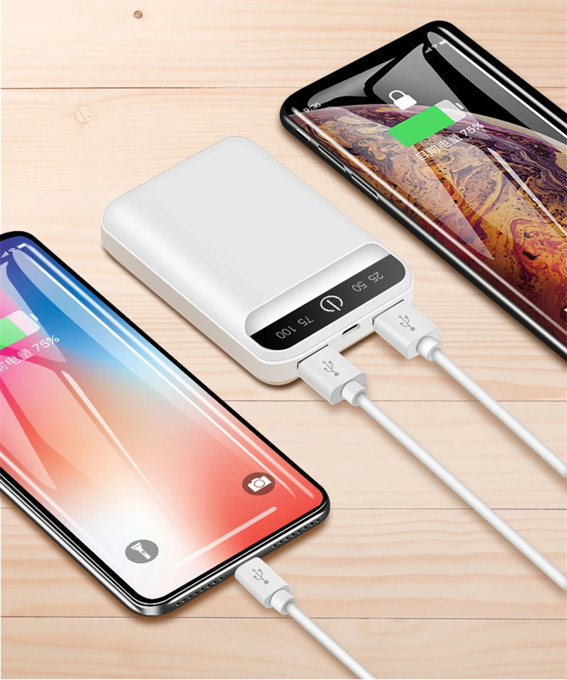 Милый внешний аккумулятор 10000 мА/ч для iPhone 11 7, 8, 6S, для Xiaomi Mi8, портативное быстрое зарядное устройство, двойной USB внешний аккумулятор, светодиодный внешний аккумулятор для Huawei p30 mate30 для Samsung