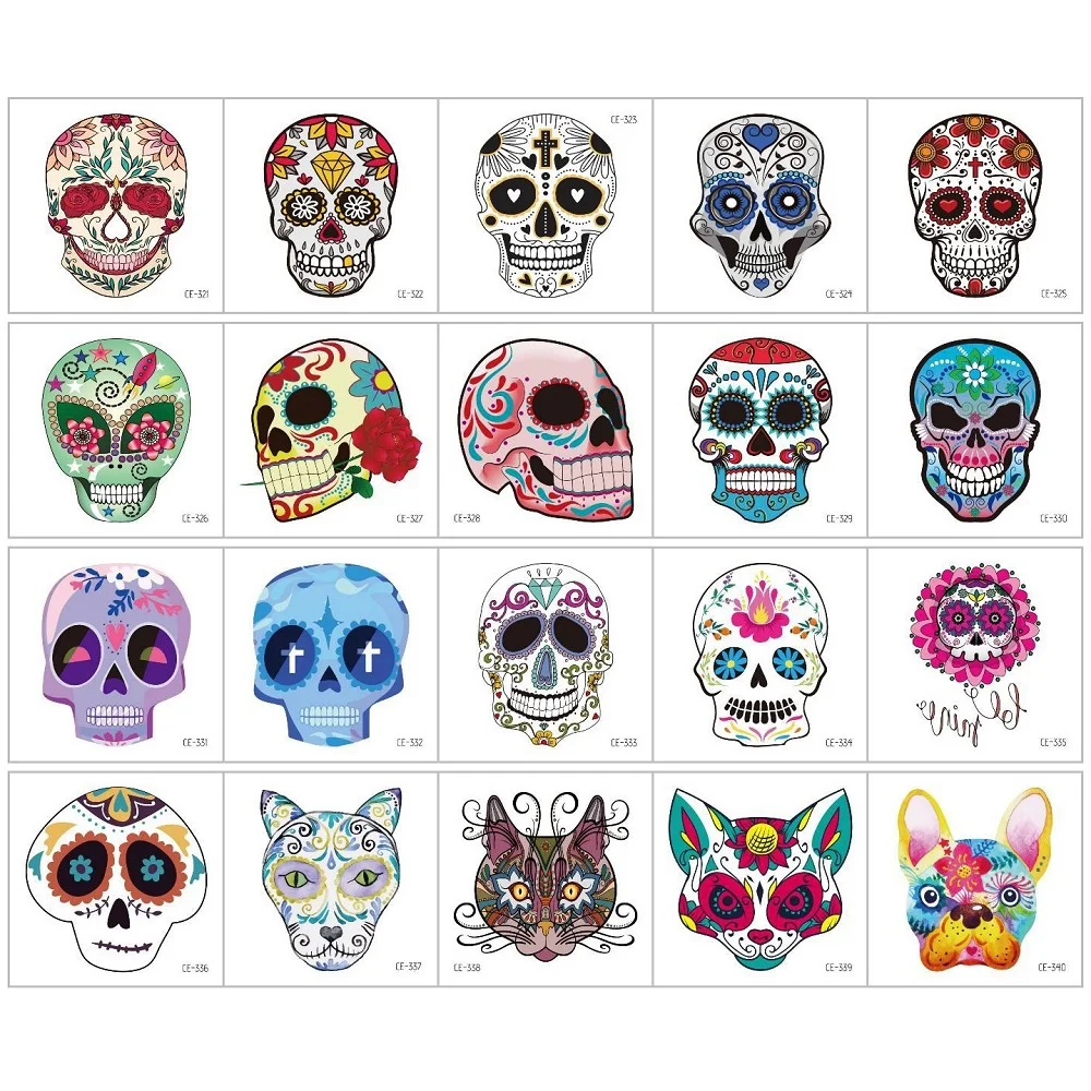 20 шт./компл. наклейки с татуировками в виде черепа не повторяющиеся