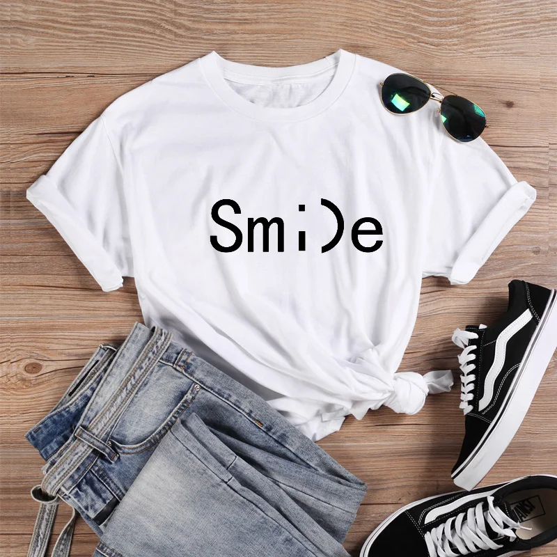 ONSME Smile Letters футболки женские летние 2019 новые свободные с круглым вырезом и