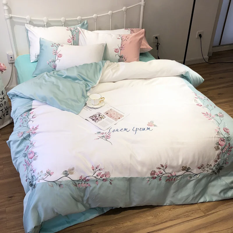 Комплект постельного белья из чистого хлопка с вышивкой 4 шт.|Комплекты белья| |