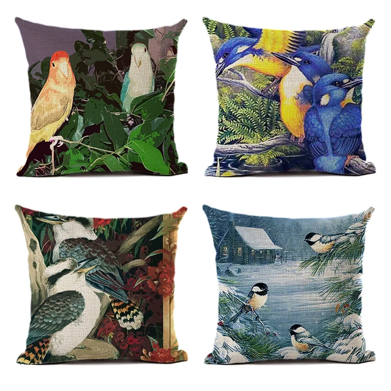4 шт. наволочка для подушки льняные или полиэфирные цветы птицы красота Печать