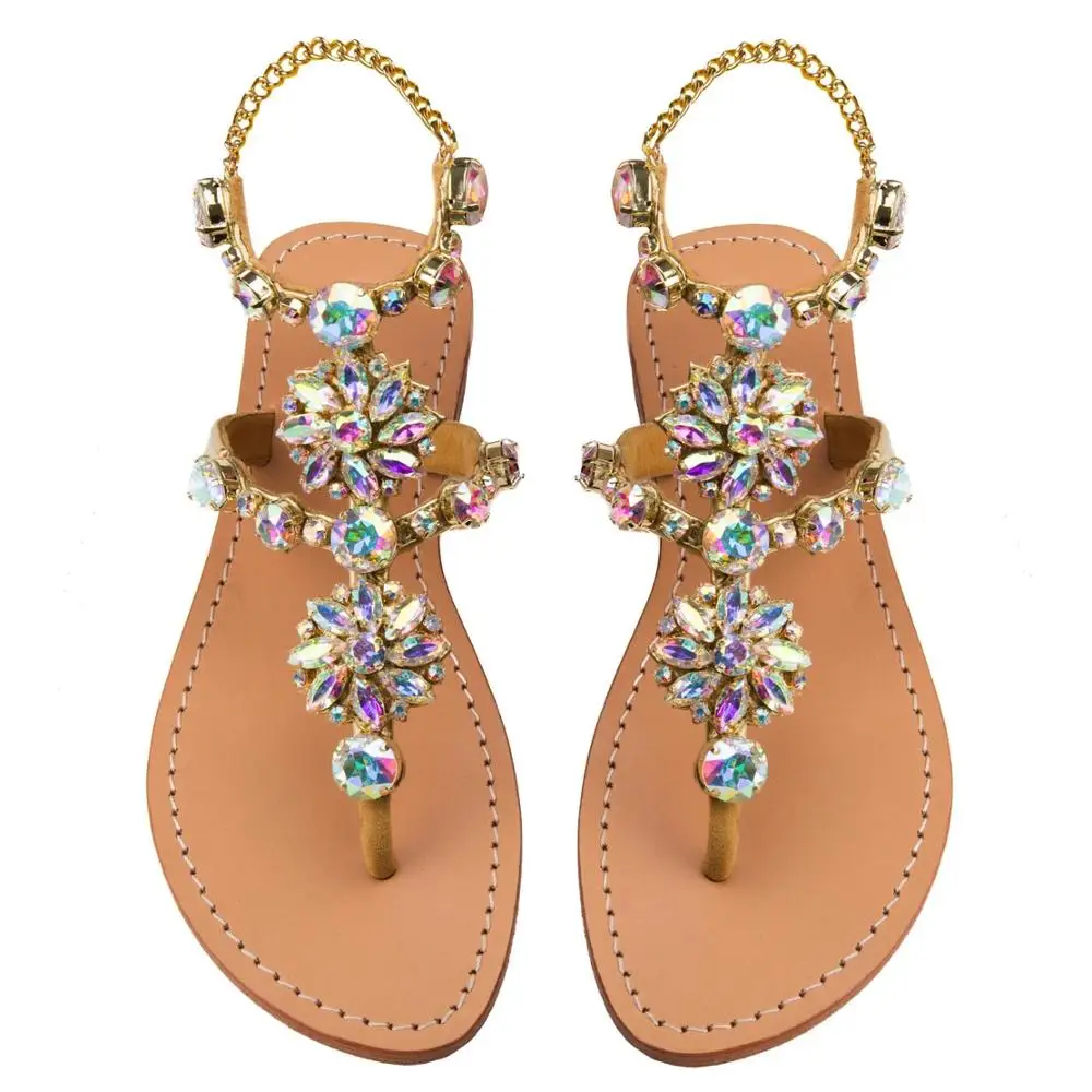 

Сандалии-гладиаторы; Женские сандалии на плоской подошве; Обувь со стразами; Золотистые сандалии-гладиаторы; Летние женские пляжные сандал...