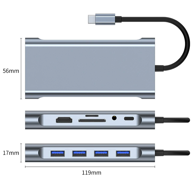 USB-концентратор Тип C к HDMI-совместимая док-станция RJ45 5 6 8 11 портов с PD TF SD AUX usb-хаб 3 0