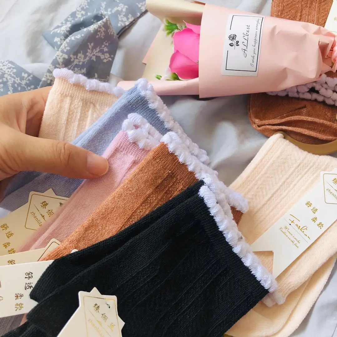 Women Brand Business Cotton Socks Winter Black White Solid Casual New Socks Soft Breathable Summer Long Socks For Female 5 Pairs