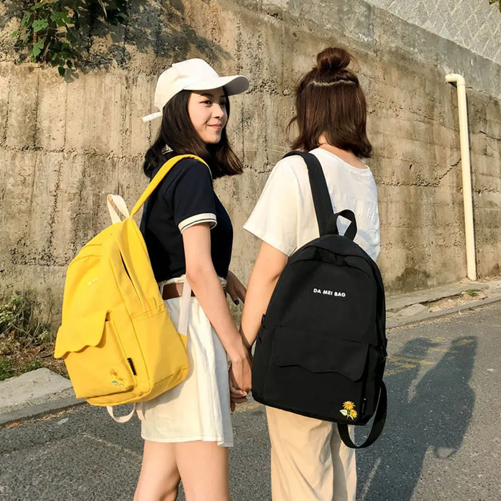 

Fashion Sunflower embroidery Women Backpack Lovely girl Ptgirl School Backpacks For Teenagers Female Nylon Waterproof Mochilas
