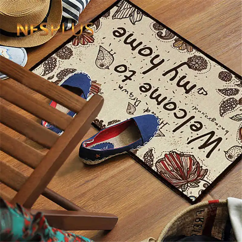 Коврик для входной двери в японском стиле нескользящий коврик из хлопка и льна с