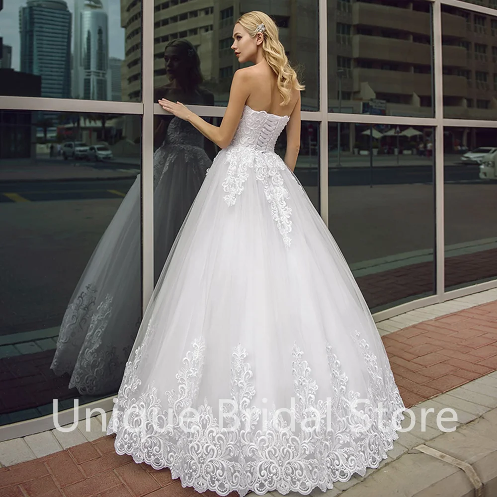 

Princess Strapless Wedding Dress A-Line Charming Sleeveless Appliques Sweep Train Bridal Gowns 2021 Vestidos De Noivas