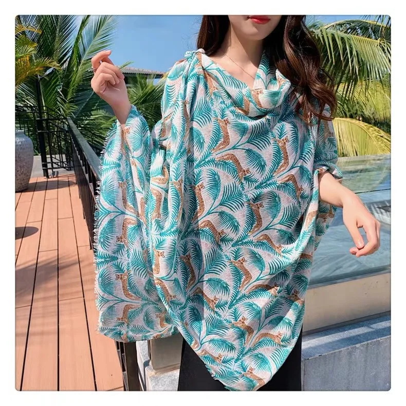 KYQIAO Women winter scarf female autumn fashion boho long blue leaf printed cape shawl muffler |