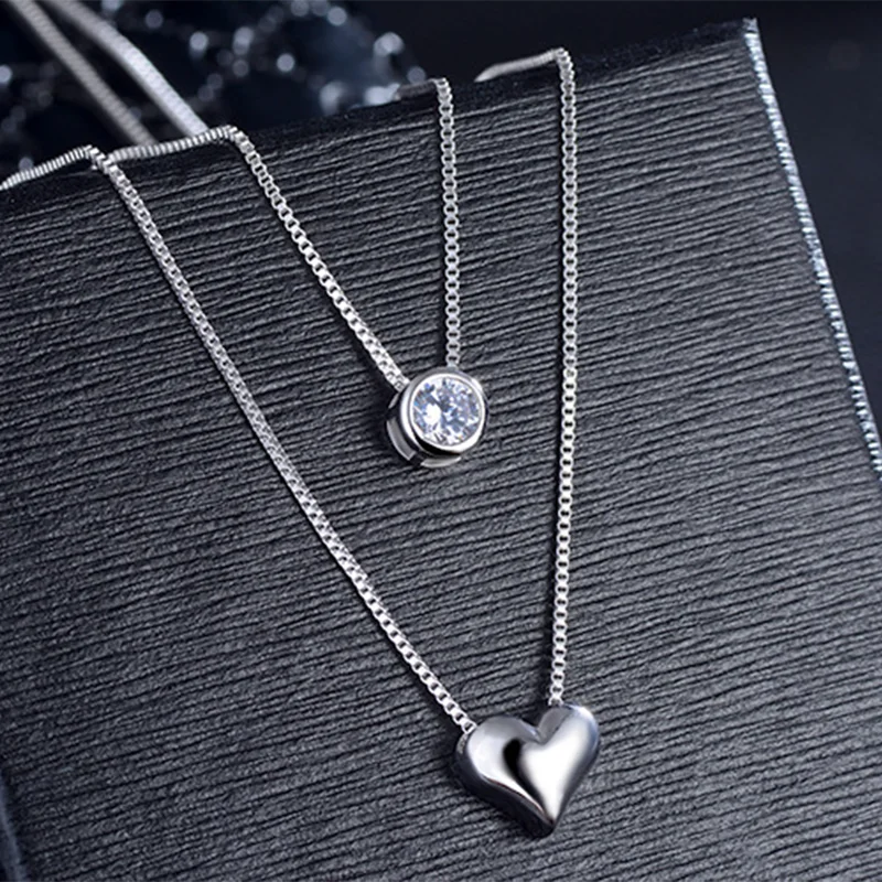 

Fine Jewelry for Woman Heart Paired Chains Layered Necklace for Women Luxury Designer Fashion Crystal Pendant Gift To Girlfriend