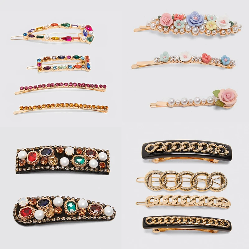 Женские разноцветные шпильки для волос ZA металлические с инкрустированными