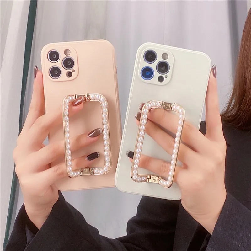 Корейский 3D перламутровый металлический квадратный держатель для телефона iphone 12