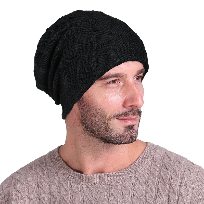 1 Зимняя шапка toque, Мужская плюшевая шерстяная шапка, теплые наушники, вязаная шапка, для улицы, Конопляный узор, пуловер, шапка Skullies Bonnet beanie cc Hat - Цвет: 1