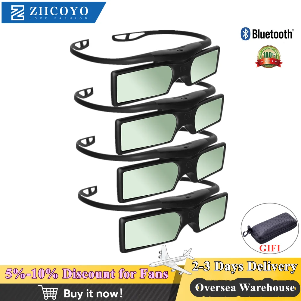 

4PCS Bluetooth 3D Glasses Active Shutter Eyewear Compatible with Epson Projector/Sony Sharp Panasonic Samsung 3D TV