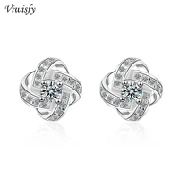 viwisfy flower crystal stud earrings girl wedding jewelry gift 925 sterling silver earrings for women vw21026