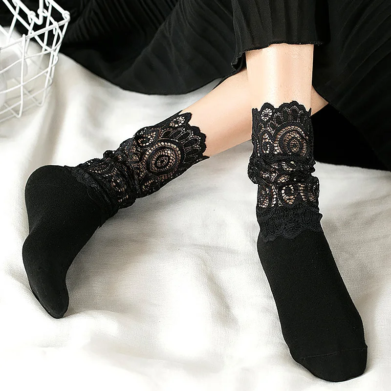 

Lace Socks Autumn Ladies Princess Socks Autumn Winter Korean Socks For Female Fashion Cotton Medium Stockings Lace Socks Gift