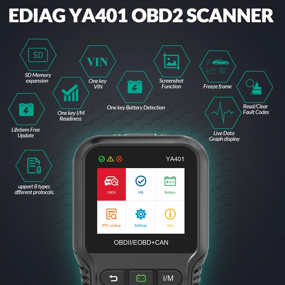 Диагностический сканер EDIAG YA-401 для диагностики автомобиля с многоязычной