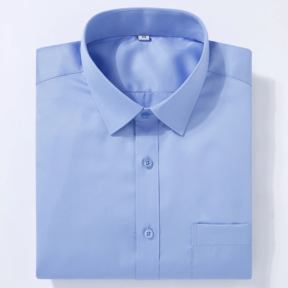 

Men's No-ironing Necessary Solid Basic Dress Shirt Single Patch Pocket Classic Collar Long Sleeve Standard-fit Cotton Shirts