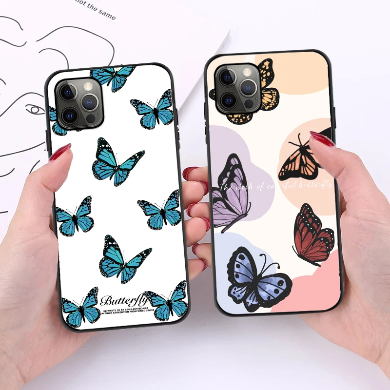 

Cute Butterfly Flower Phone Case For iPhone 11 12 Mini Pro X XR XS Max 6 6S 7 8 Plus SE 2020 Soft TPU Silicon Bumper Cover Funda