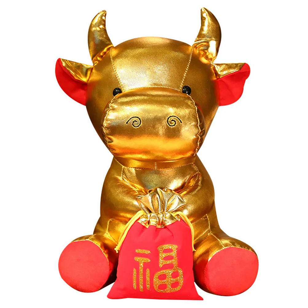 

1 шт. плюшевая кукла крупного рогатого скота, мультяшное украшение Ox, подарок на Новый год, благородный мешок (Золотой)