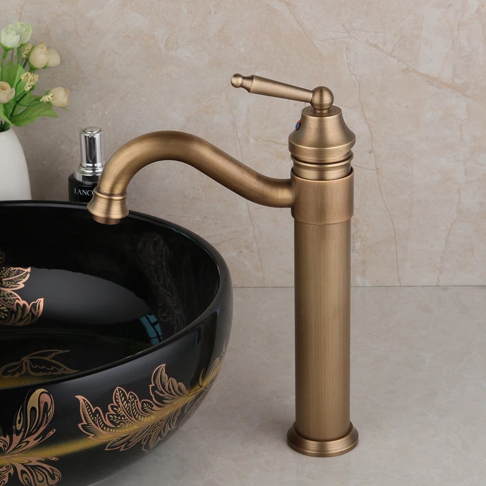KEMAIDI Antique Brass Faucet Stream Spout Tap Bathroom Basin 360 Swivel Solid Hot &amp Cold Water Mixer Vanity Sink | Обустройство