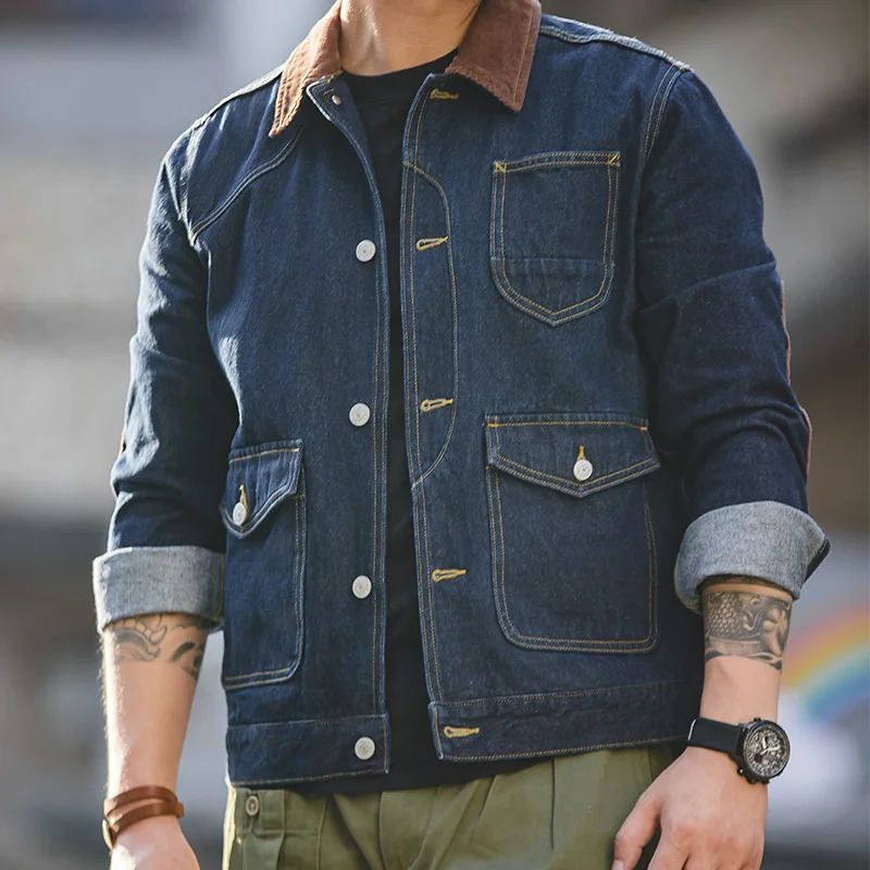 Мужская винтажная джинсовая куртка с несколькими карманами 13 5 унций|Мужские