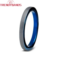 3mm tungsten wedding band engagement rings for women blue flat brushed finish comfort fit